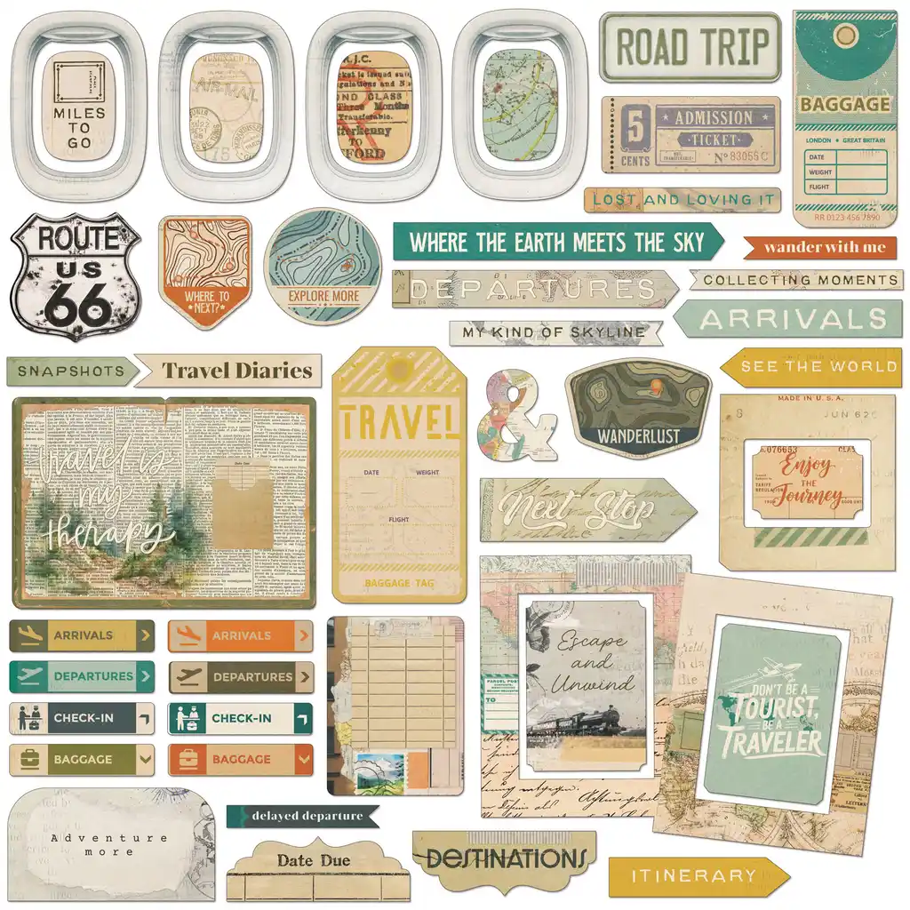 49 & Market Travel Diaries Chipboard Elements